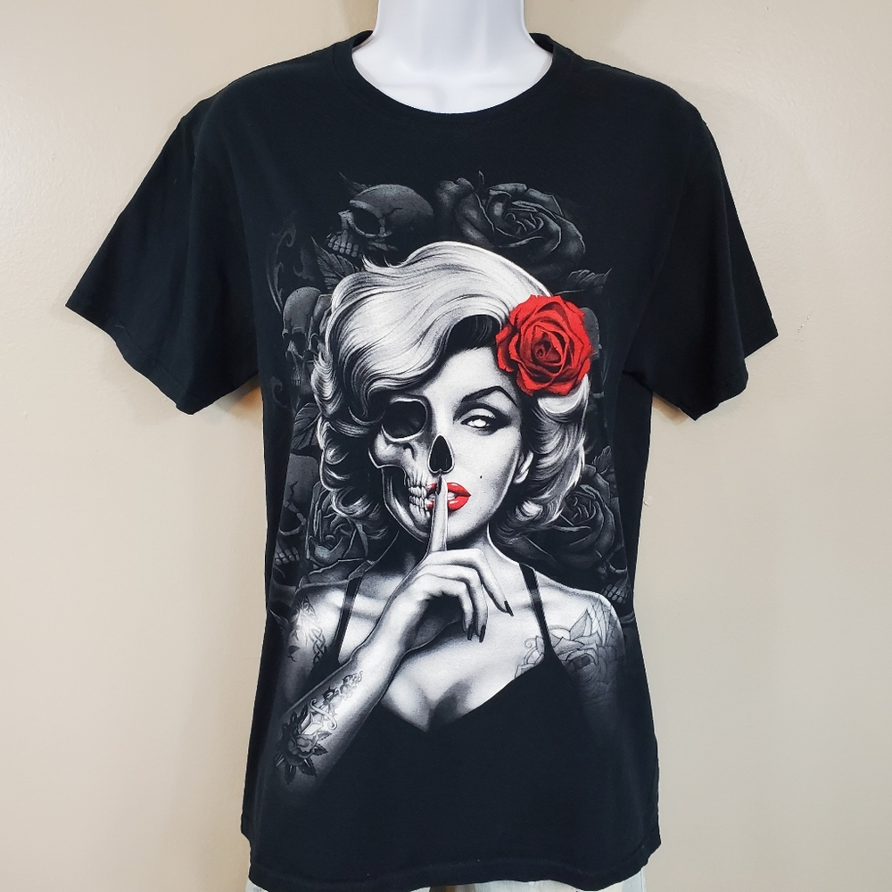 Fruit of the Loom Marilyn Monroe Dark Skull Skeleton T-Shirt Shh!
